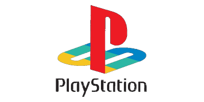 PlayStation logo featuring a red letter 'P' and a colorful 'S' with a black background.