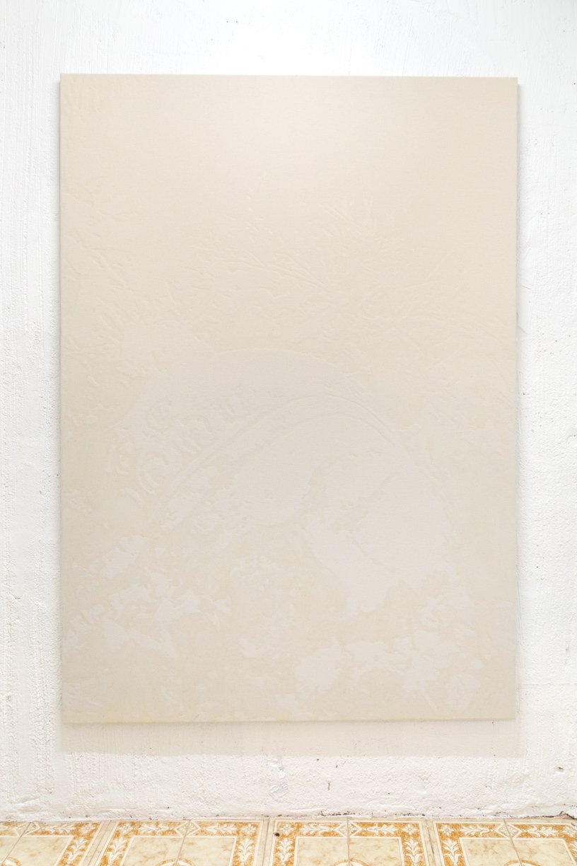  No Buddhas On The Ground   
2025.  
Rabbit skin glue on canvas.  
162 x 114 cm.  
Documentation by Panisa Ongwat.