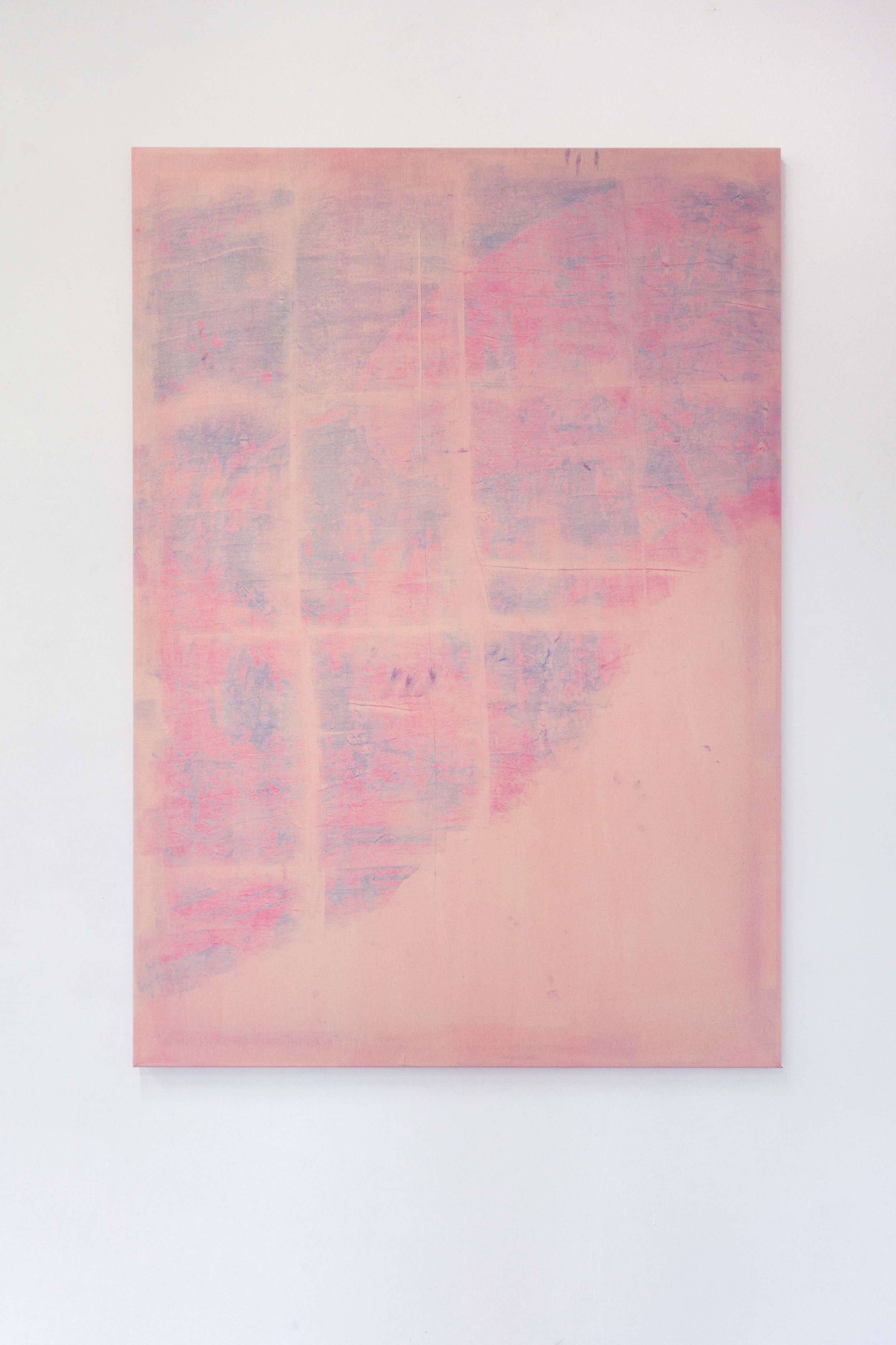 'Funeral Hues III'
2021. Inkjet print transfer via 'Midnight Heat' by Beyonce, 'Evamour' by Eva Longoria, and fabric dye on calico. 162 x 114 cm.