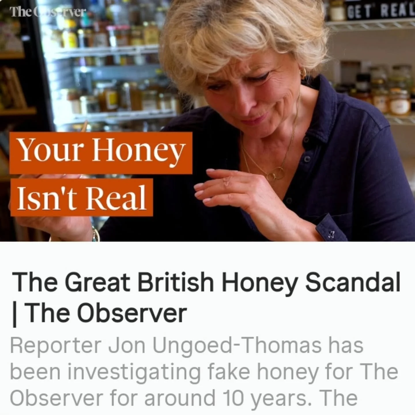 Sarah and Dale from @bstreetbees are two of my favourite honey friends, and know more about honey than most. They've worked with an investigative journalist from @theobserveruk for an amazing piece to raise awareness on the sad reality of honey fraud