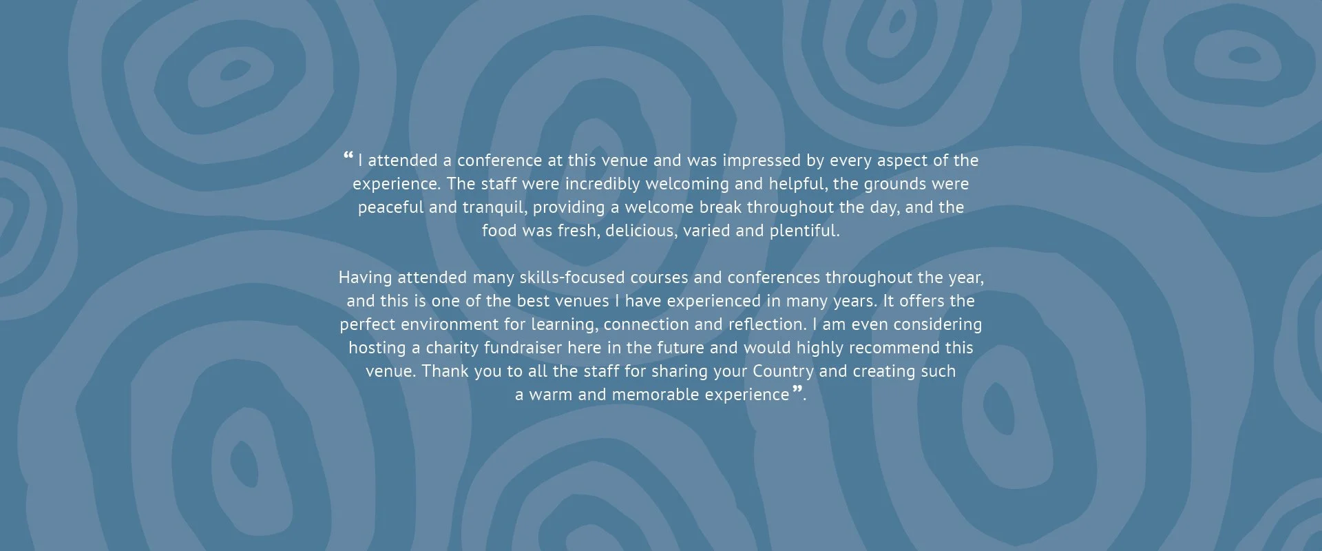 Testimonial quote on a blue background with a subtle swirl pattern