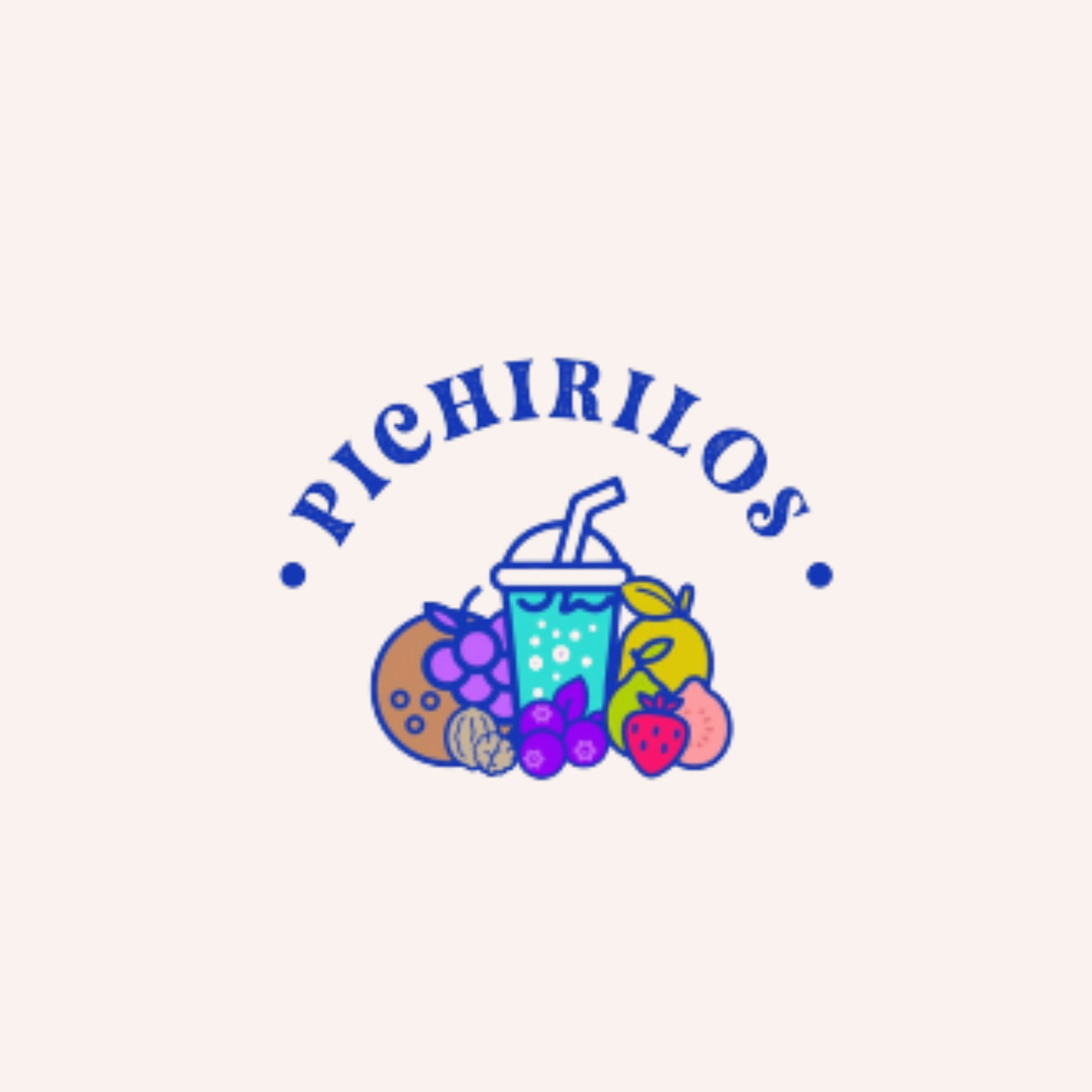 Logo colorido con copo de nieve, fruta, helado y bebida, con el texto 'Pichirillos' en arco