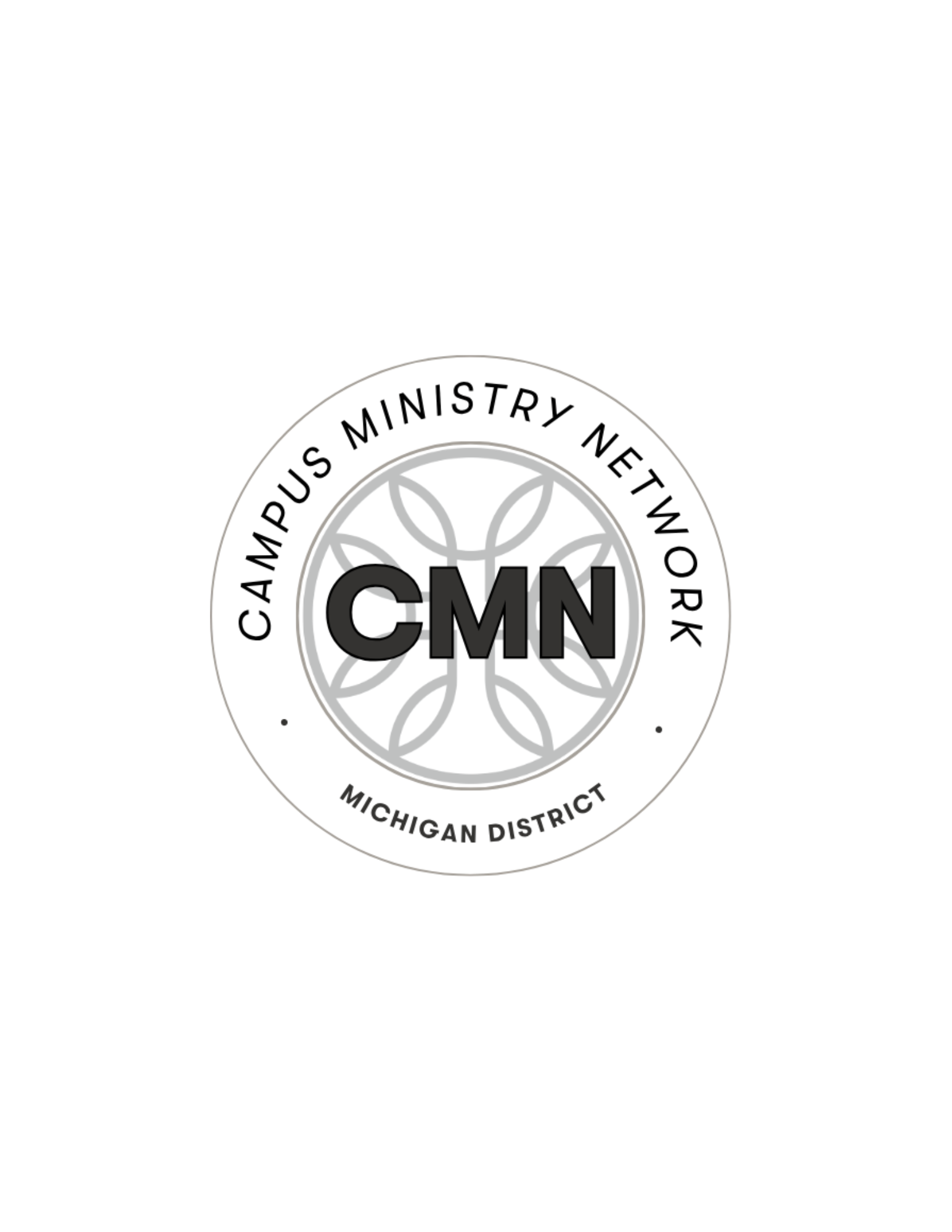 Seal of the Campus Ministerial Network, including the words 'Campus Ministry Network' and 'Michigan District' in a circular layout around a geometric floral design.