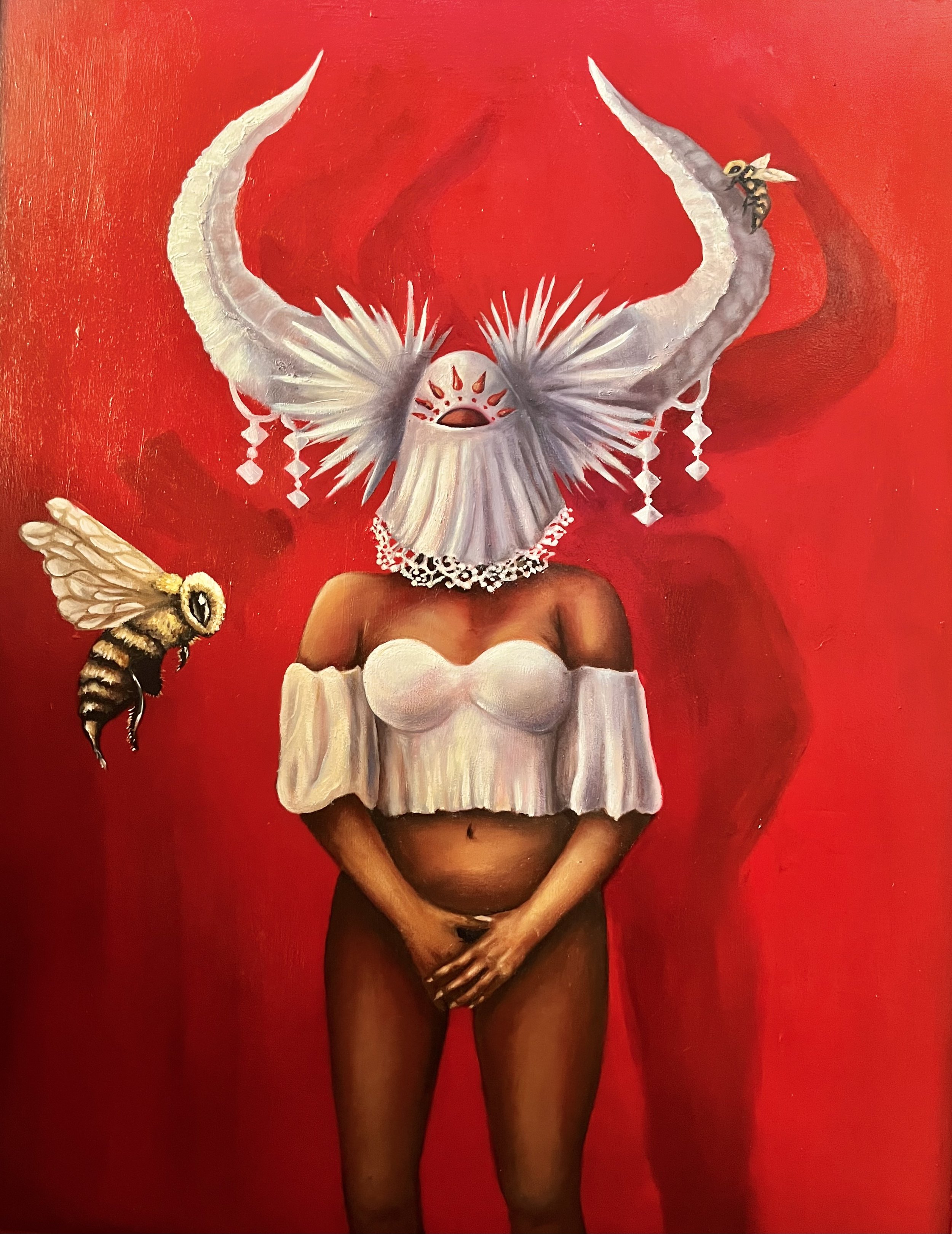 Abeja Roja, oil on wood 