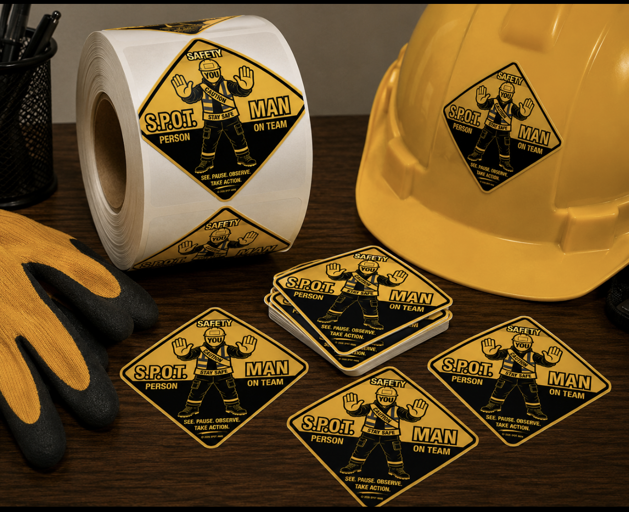 SPOT-MAN Focused  Hard Hat Stickers (2"x2")