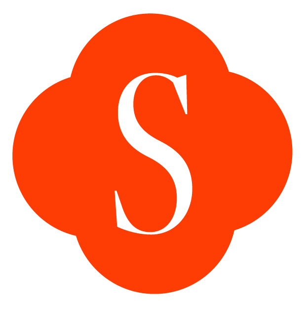 A red logo with four petal-shaped circles and a white letter 'S' in the center.
