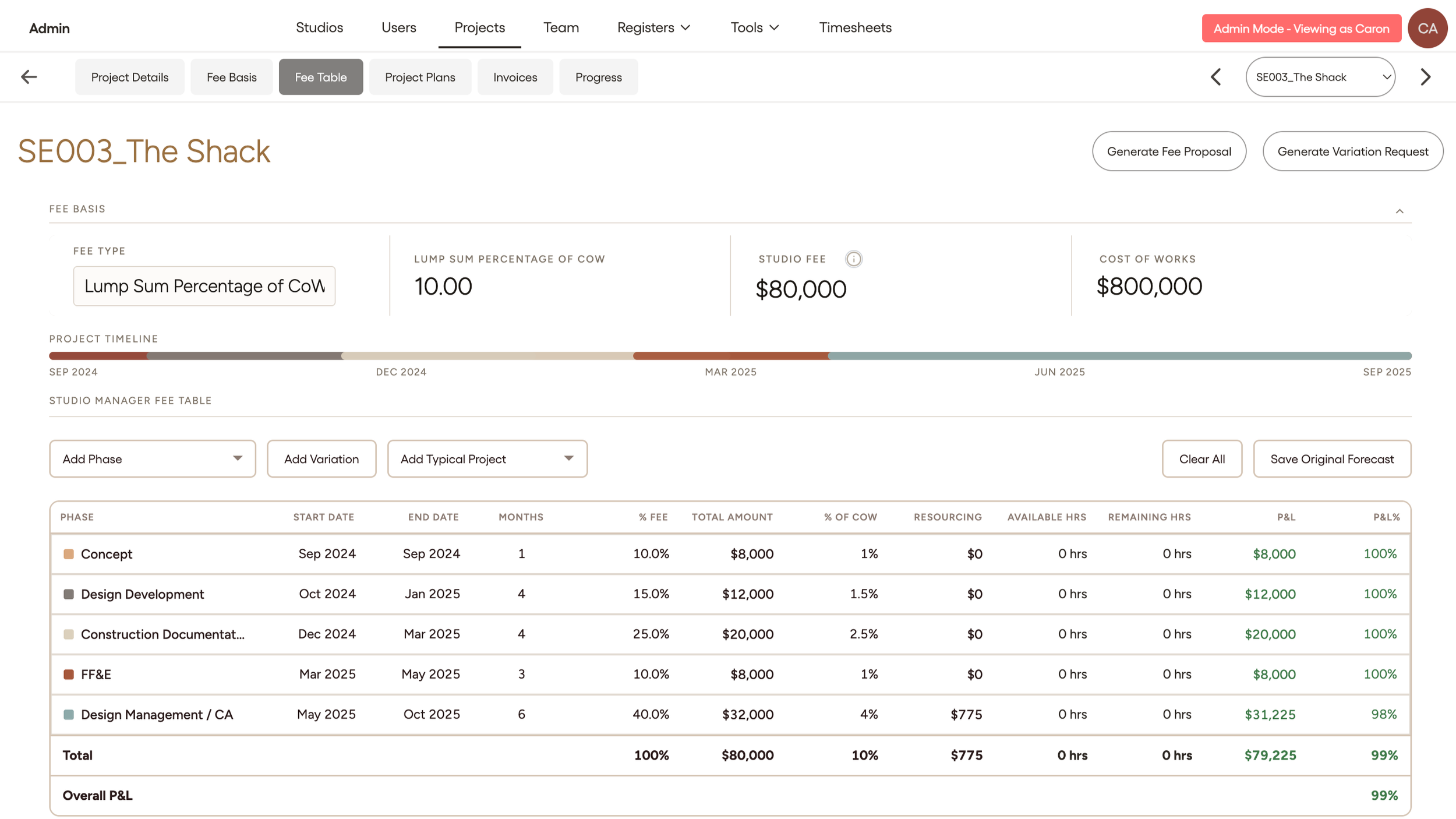 Studio Manager Calculate Fees - architecture project fee calculator