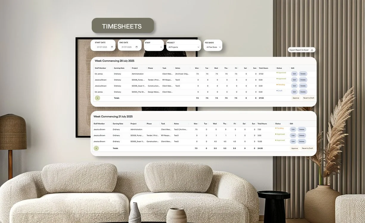 Studio Manager Timesheets - integrated timesheet tracking for design practices