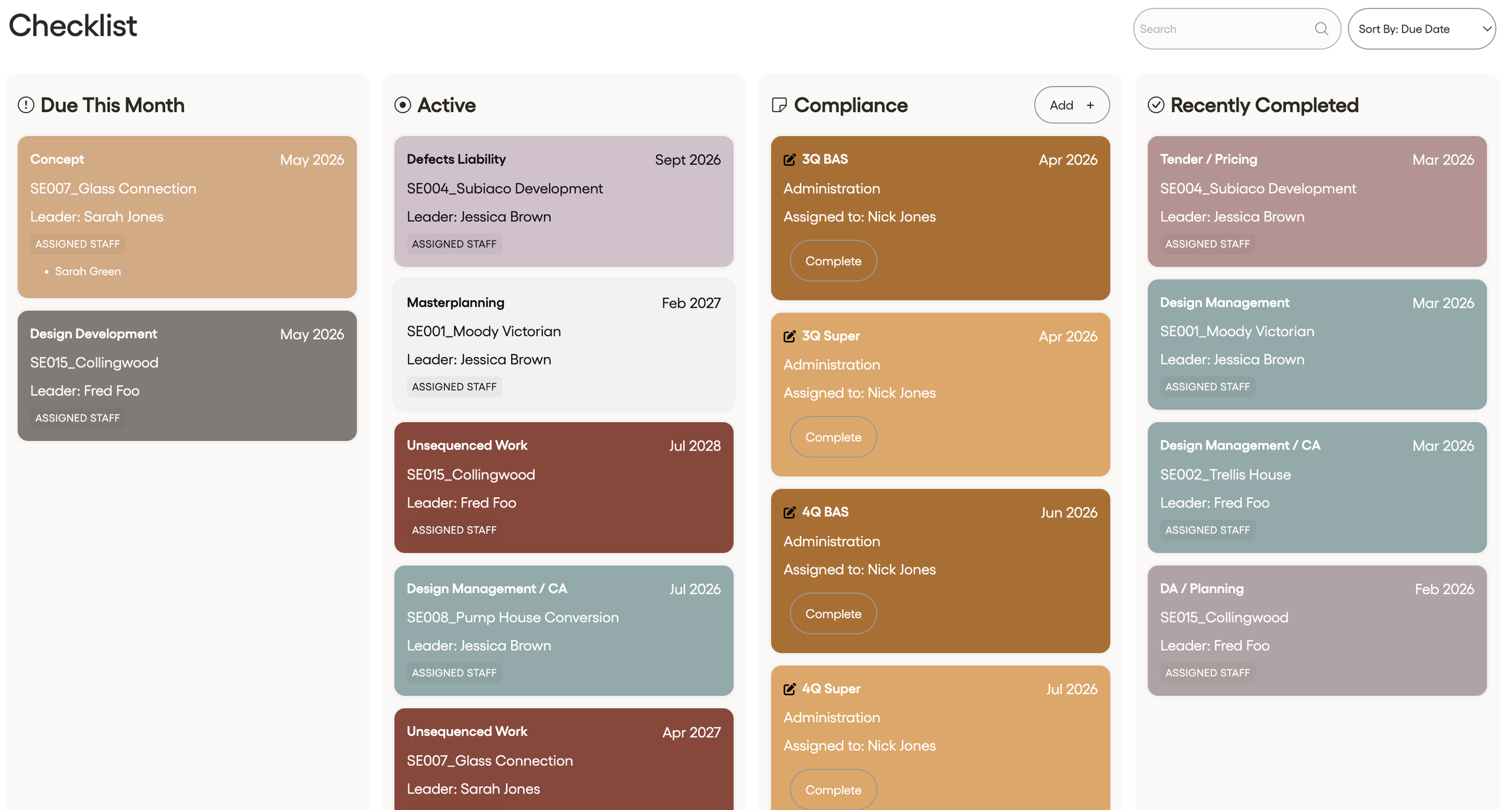 Studio Manager Checklist - milestone and phase tracking for architecture projects