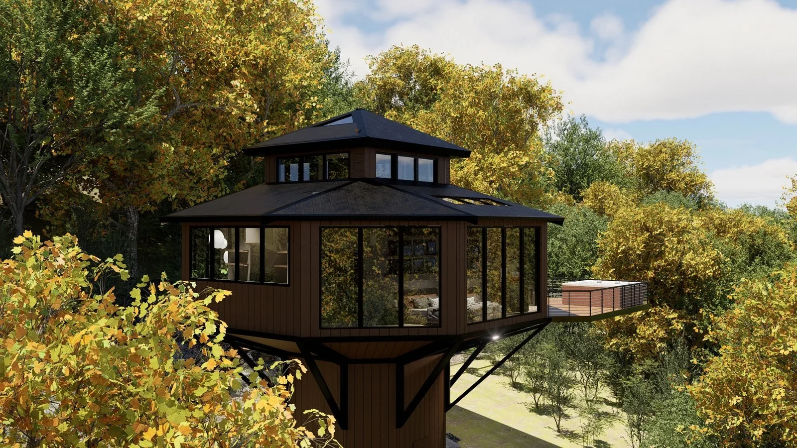 ASTRO HOUSE — 2 bed / 1 bath + sky loft · 925 sf. An octagon with a sky loft. Conceptual rendering. Final design may vary.