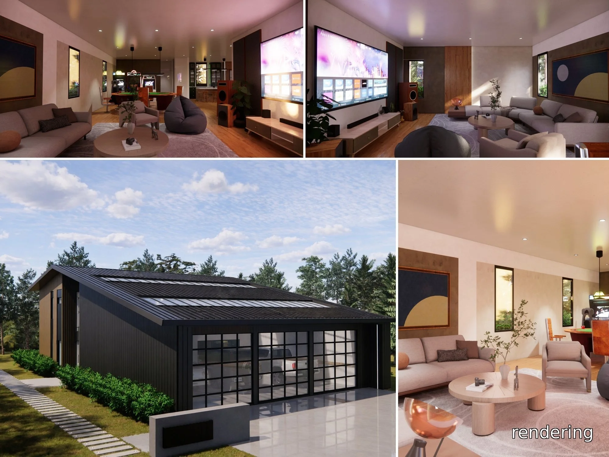 WILD BILL — Base build $499,900 · 4 bed (3 bedrooms plus a bunkroom) · 3,600 sf approx. conditioned. Bedrooms upstairs, plus a lower recreation level with a bar, living area, pool-table space and garage. Conceptual rendering. Final design may vary.