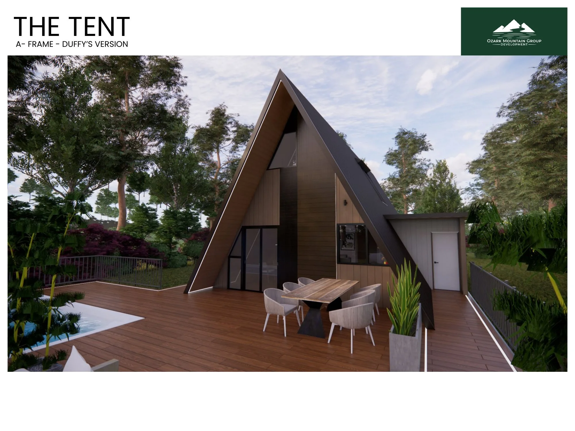 Turkey Creek Canopies — Short-term rental homes near Table Rock Lake in Omaha, Arkansas: the Tower, the Glass House, the Scandinavian and the A-Frame “Tent.” Starting at $350k. Pricing subject to change.
