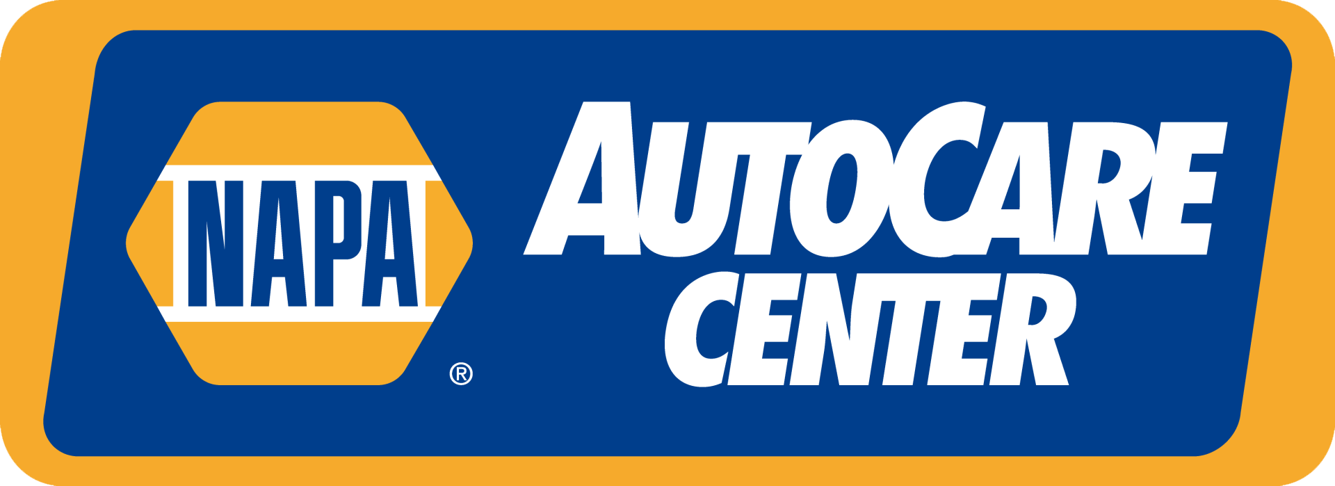 NAPA AutoCare Center sign with blue background, yellow borders, and white text.