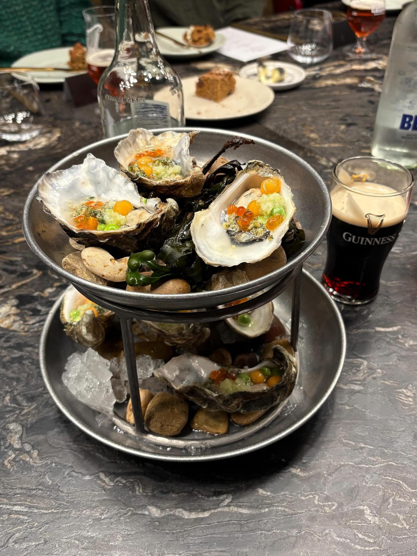 St Paddy&rsquo;s Day Eve went down treat at @guinnesbreweryldn, where @chefpiplacey cooked up a storm for lucky guests including Achill oysters with melon, fresh peas, cucumbers and mint, Guinness bread with butter &amp; charcoal salt, and a beef sho