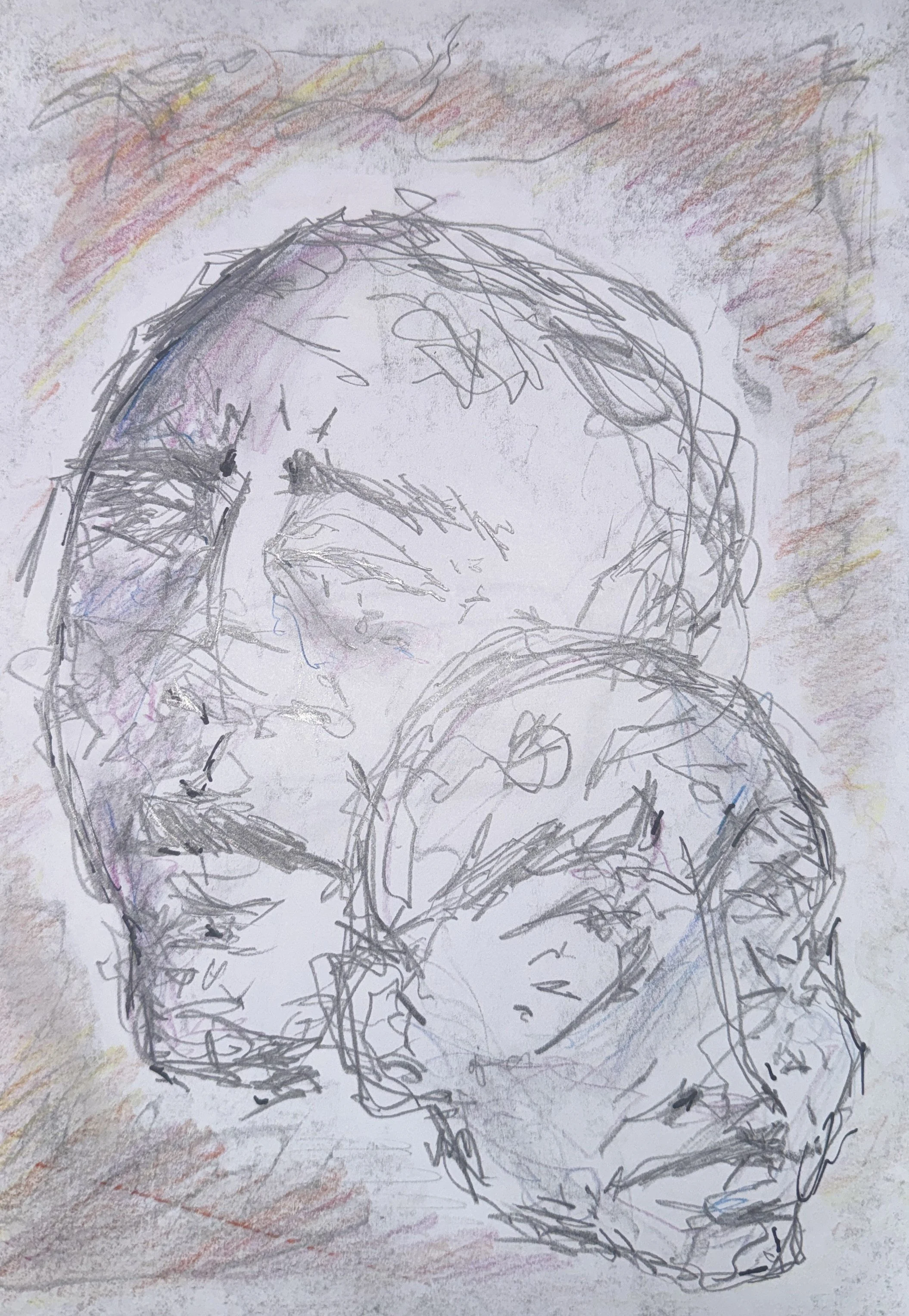 by V. "It’s not just the bright colour sa labas. It’s also a grey fog during that state of grief. There are also shades of blue and purple sa may faces, to represent how you feel very battered and blue, so I wanted to add purple to make it look like 