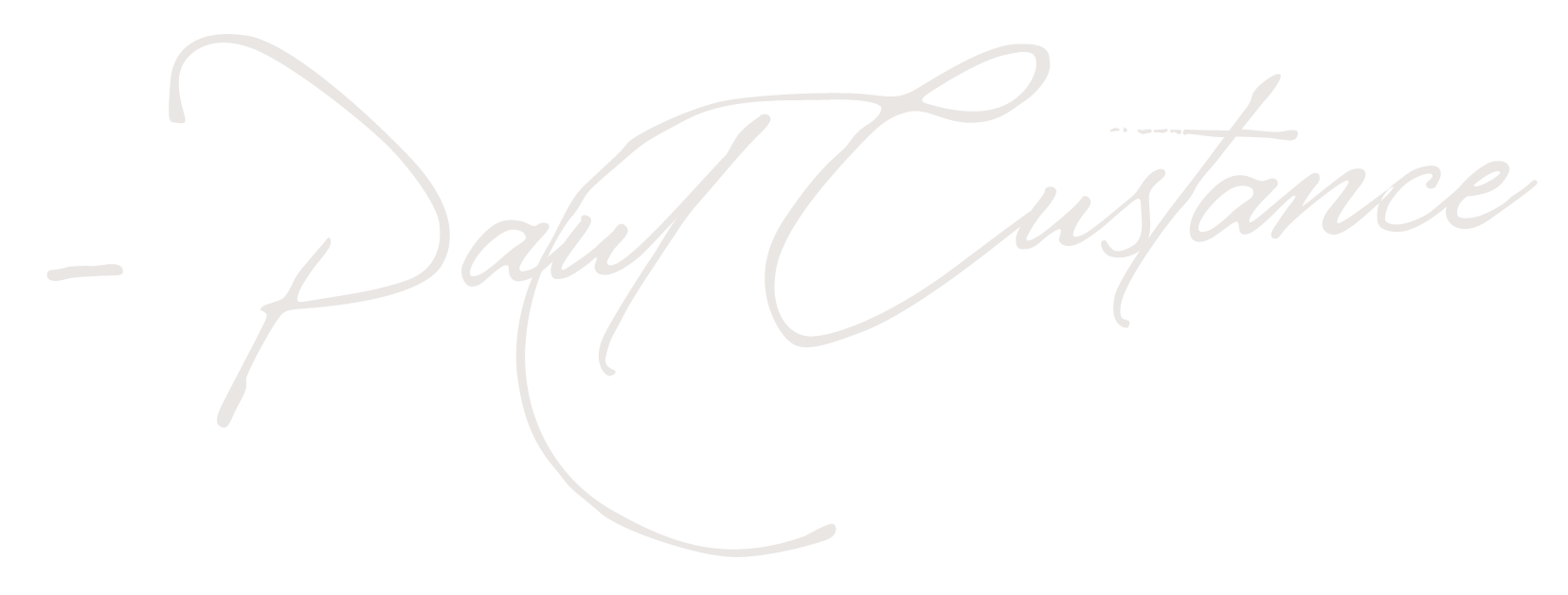 Black background with gray cursive text that reads "Paul Custance".