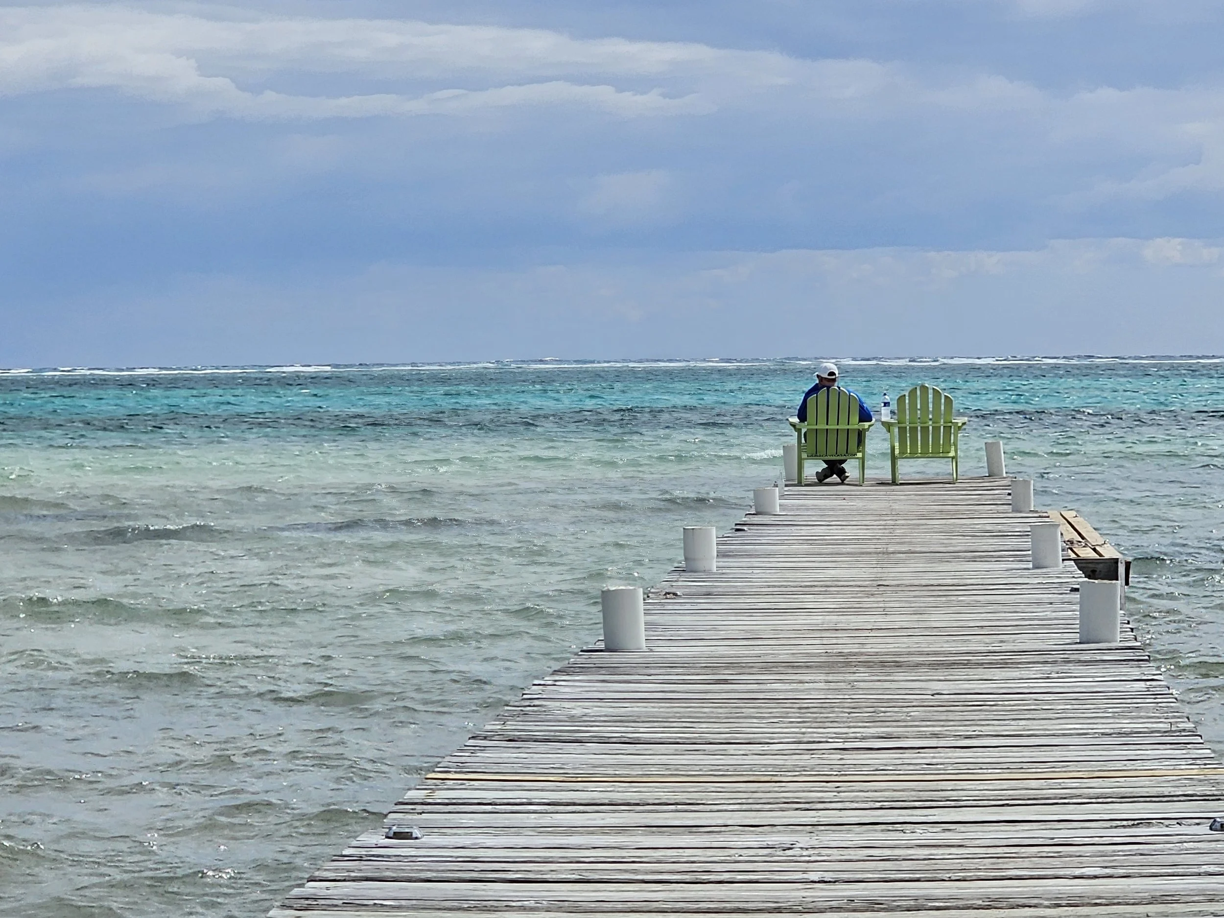Kent M Daily on the dock in Ambergris Caye, Belize
