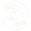 A white outline of hands forming a heart shape with a small heart inside