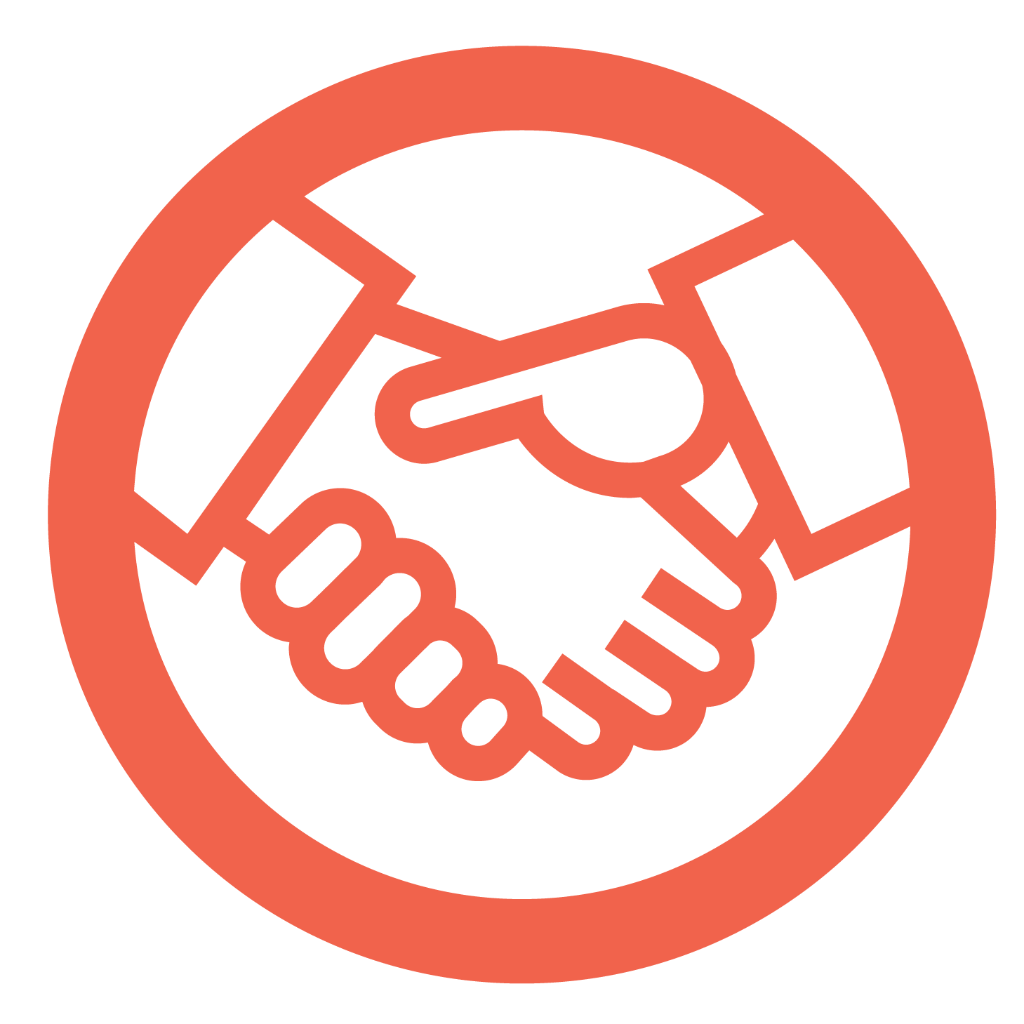 Icon with people shaking hands representing teamwork and collaboration 
