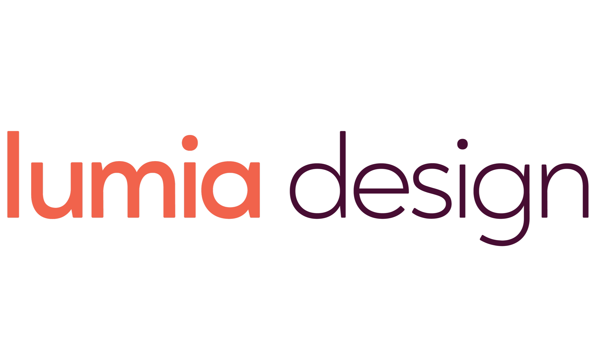 Lumía Design logo with the word 'lumia' in coral color and 'design' in dark purple on a black background.