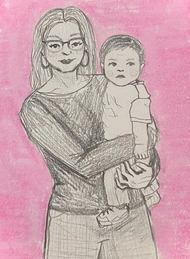 Graphite drawing with marker background