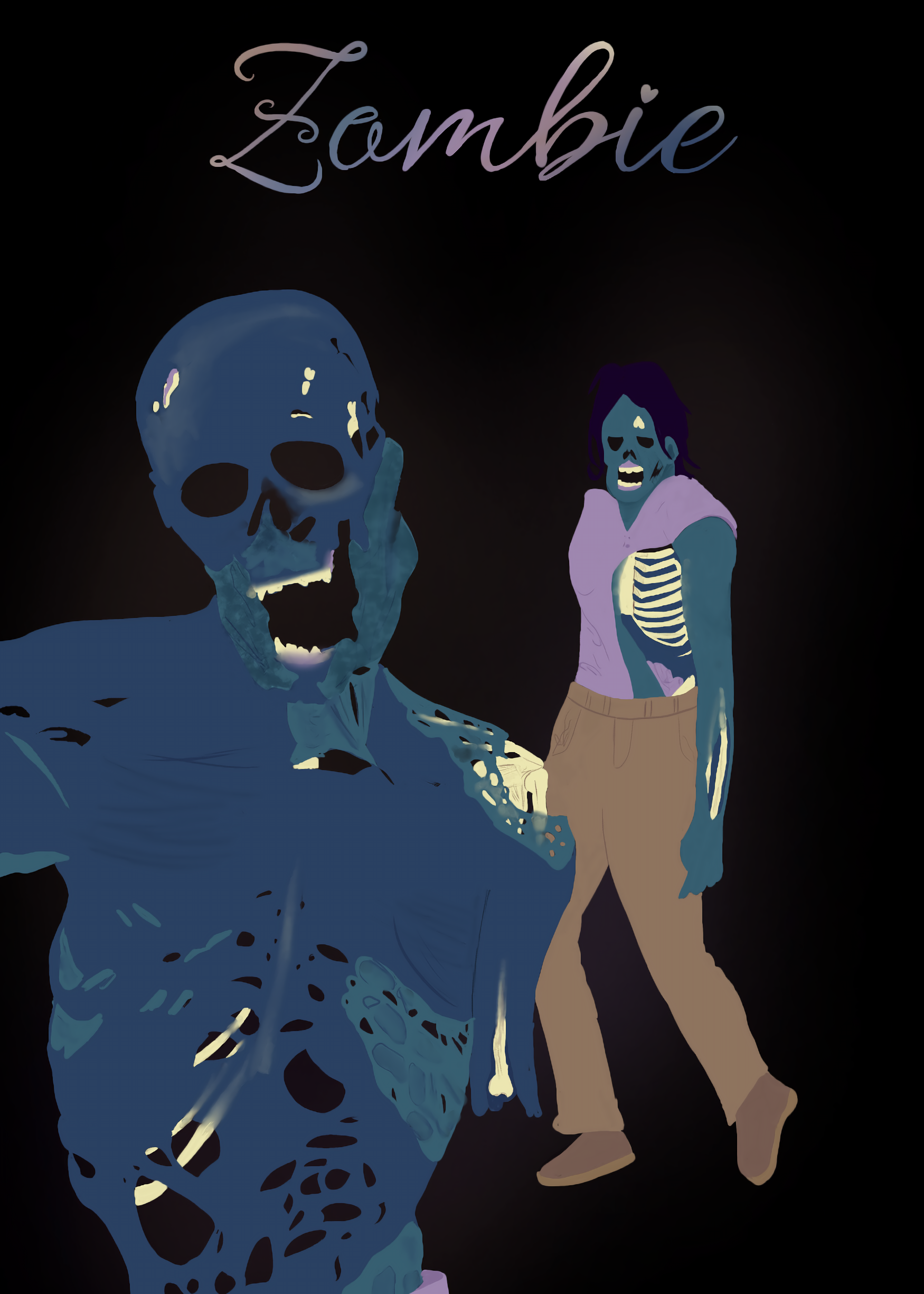 Digital illustration featuring a zombie in the foreground and another in the background, with the word 'Zombie' written at the top.