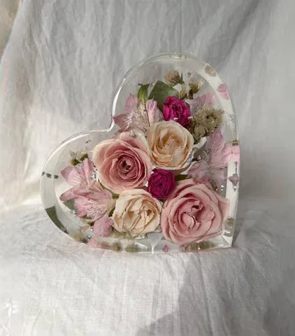 Resin Heart Keepsake with Preserved Wedding Bouquet Flowers