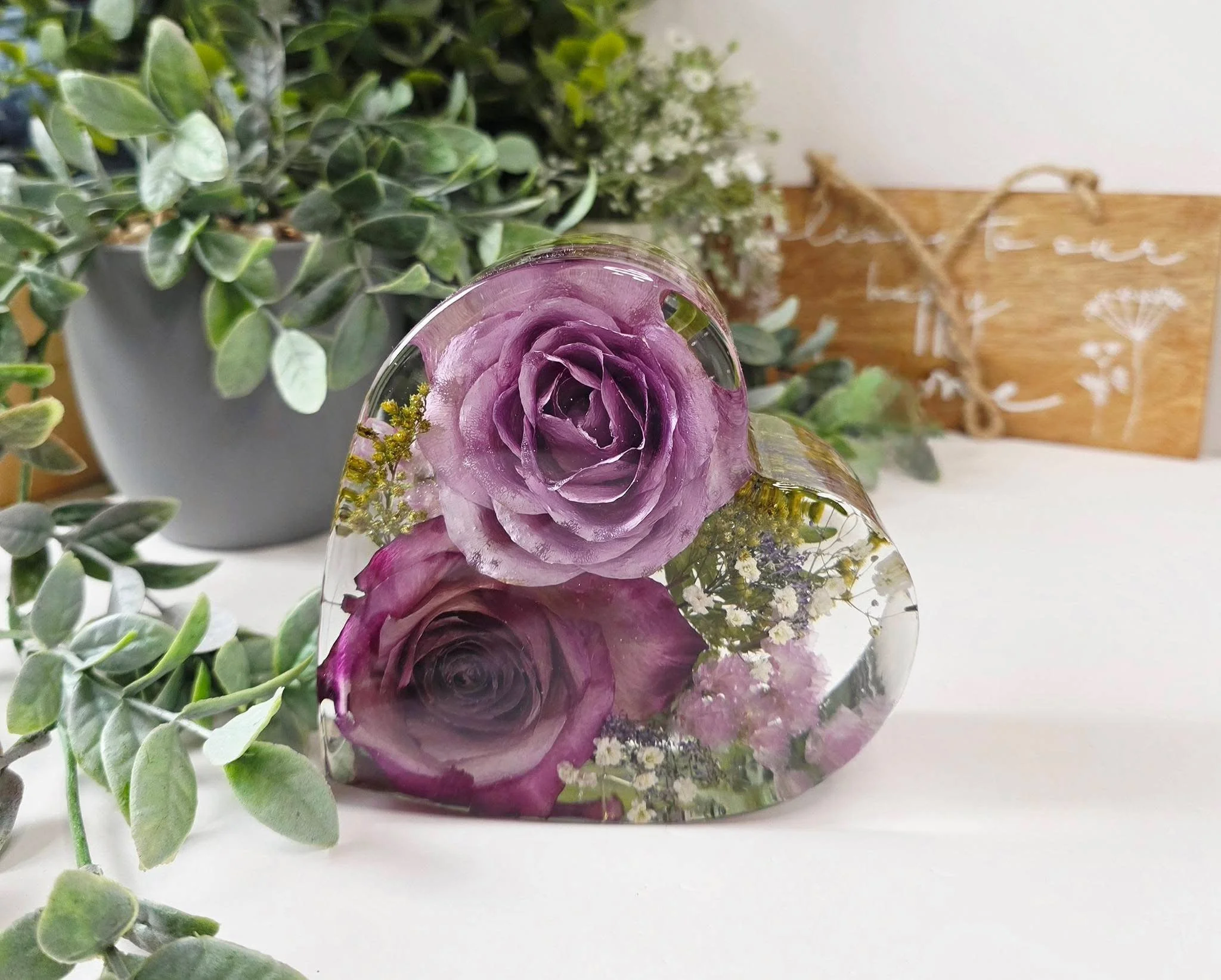 Resin Heart Keepsake with Preserved Wedding Bouquet Flowers