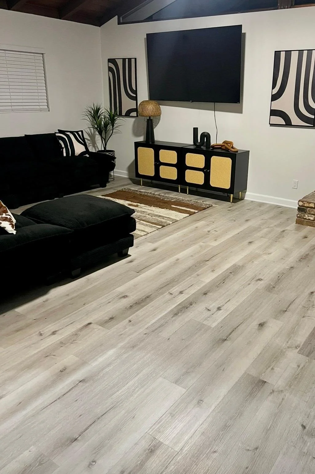 "The family room incorporates visual sculptural elements while maintaining an inviting, sophisticated design."