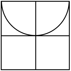 Geometric drawing of an outline square with sections divided by vertical, horizontal, and half circle lines.