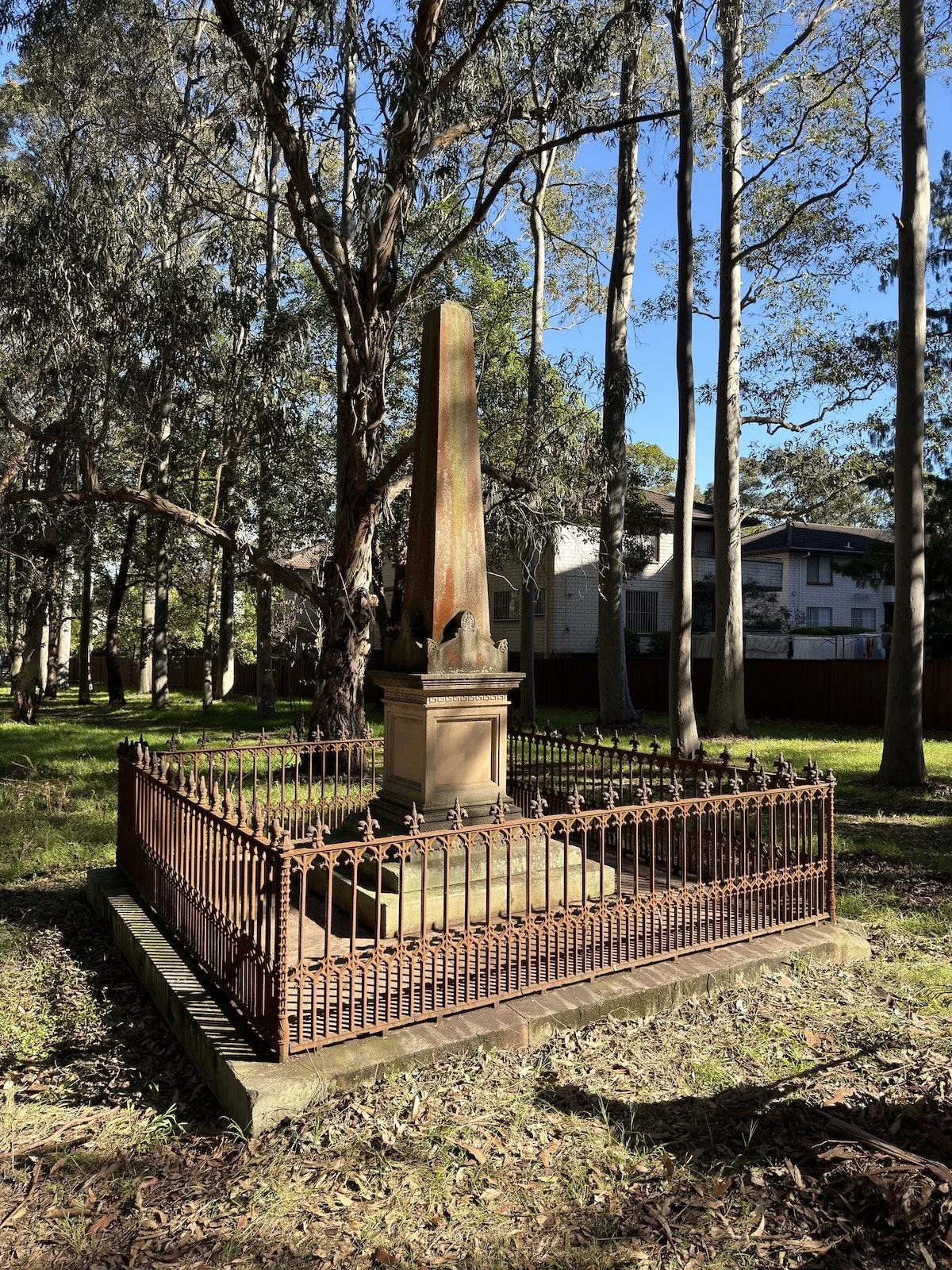 Grave of Andrew Blake Esq. , unmarried, who died 9 July 1877 at Park House [Old Government House Parramatta] from "natural causes". He had "acquired a very considerable fortune. He was the elder brother of John Aloysius Blake a prominent Irish Mayor 