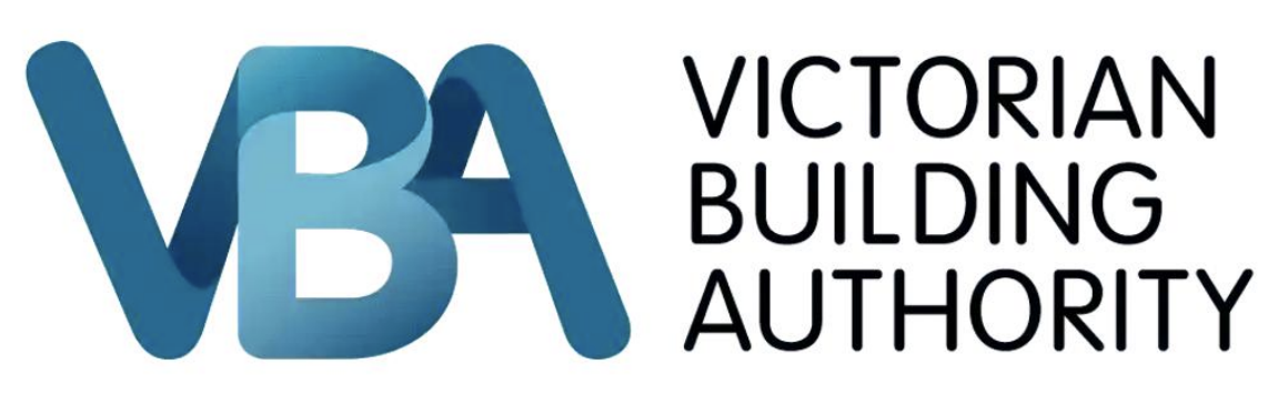 Logo of Victorian Building Authority with initials VBA in blue and black text