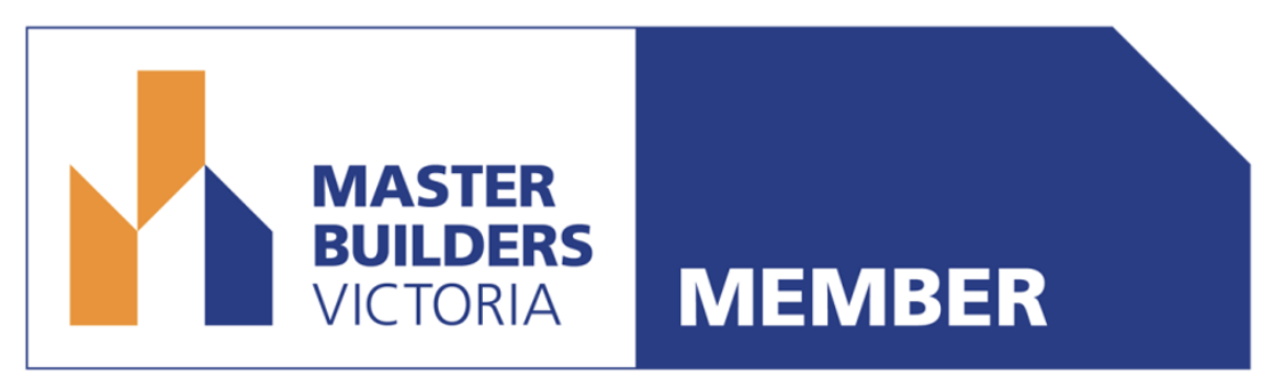 Master Builders Victoria member badge with a stylized logo and text.