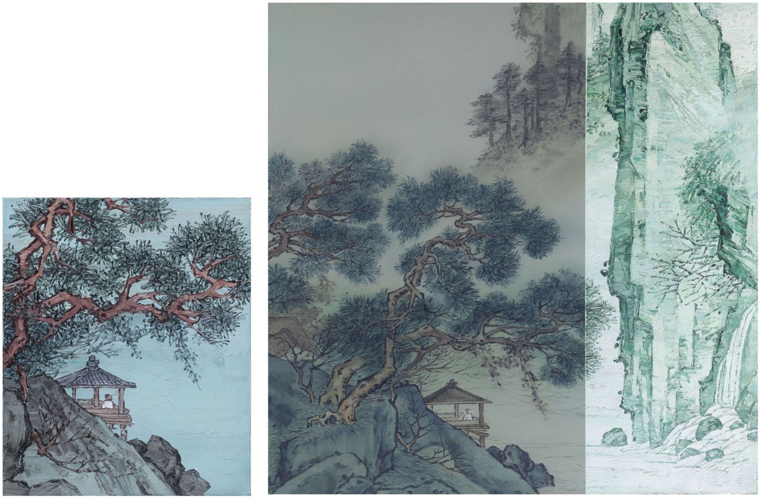  Enjoying the Waterfall 
 Oil on canvas 
 50 x 60 cm & 100 x 100 cm (2 panels), 2016 
