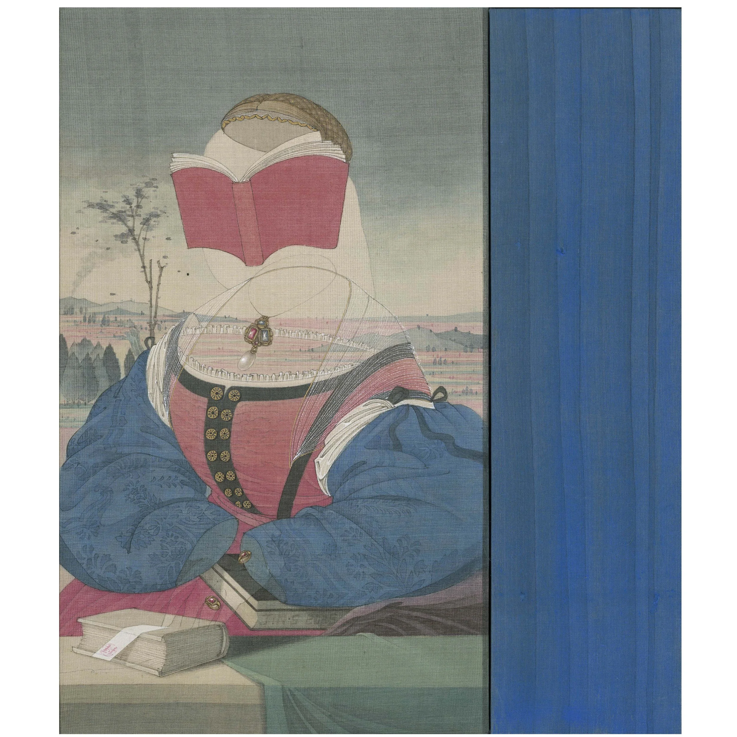  Jin Sha 
 Echoes of Raphael: The Speechlessness of Classicism No.2 
 Ink and colour pigment on silk 
 38cm x 32cm, 2026 