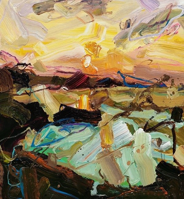  Arbi Rangkito 
 The Sun Fiery Kiss To The Night 
 Acrylic on canvas 
 2021 