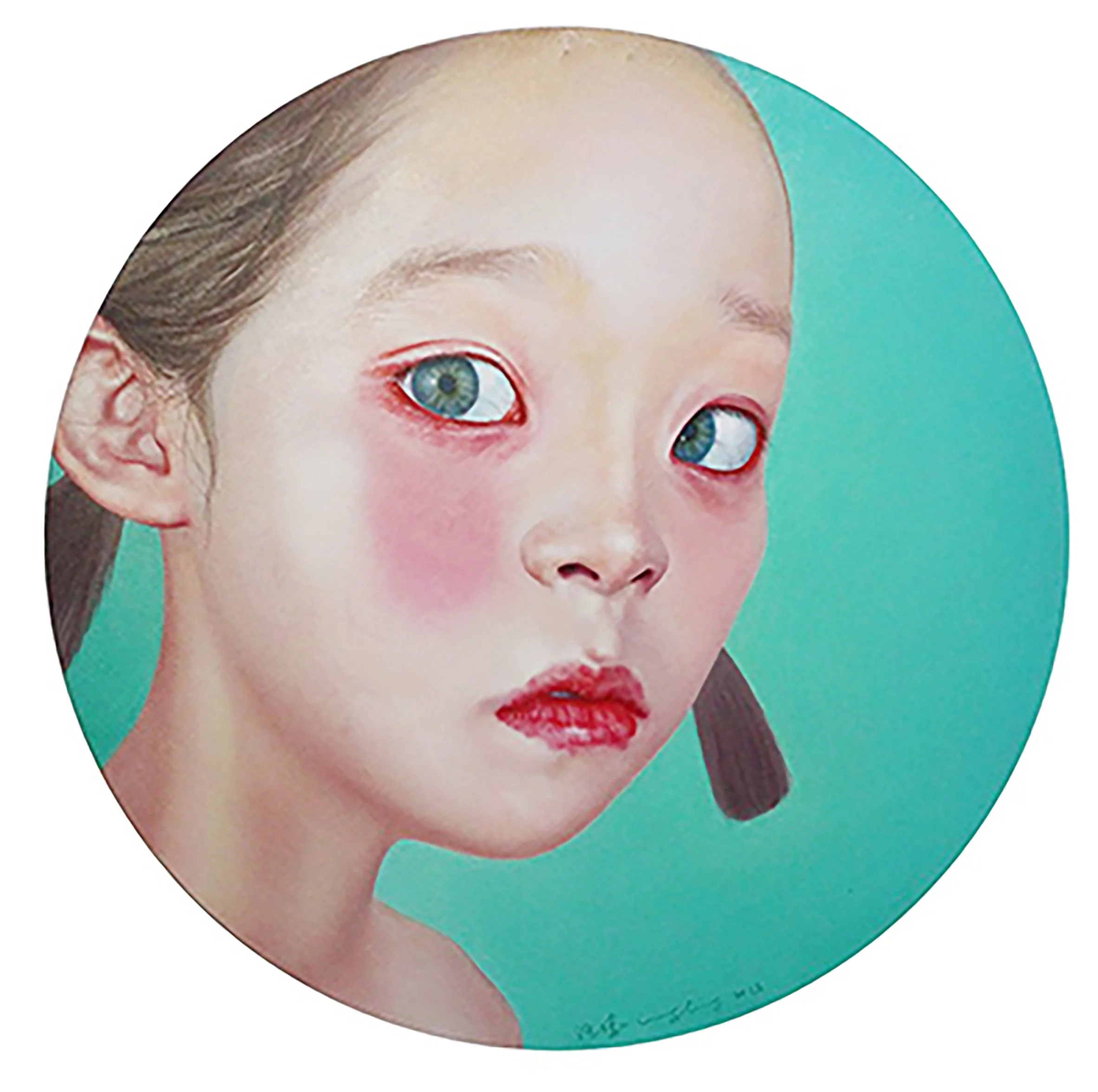  Wang Ling 
 小确幸系列之一 
 Oil on canvas 
 Diameter 60 cm, 2001 