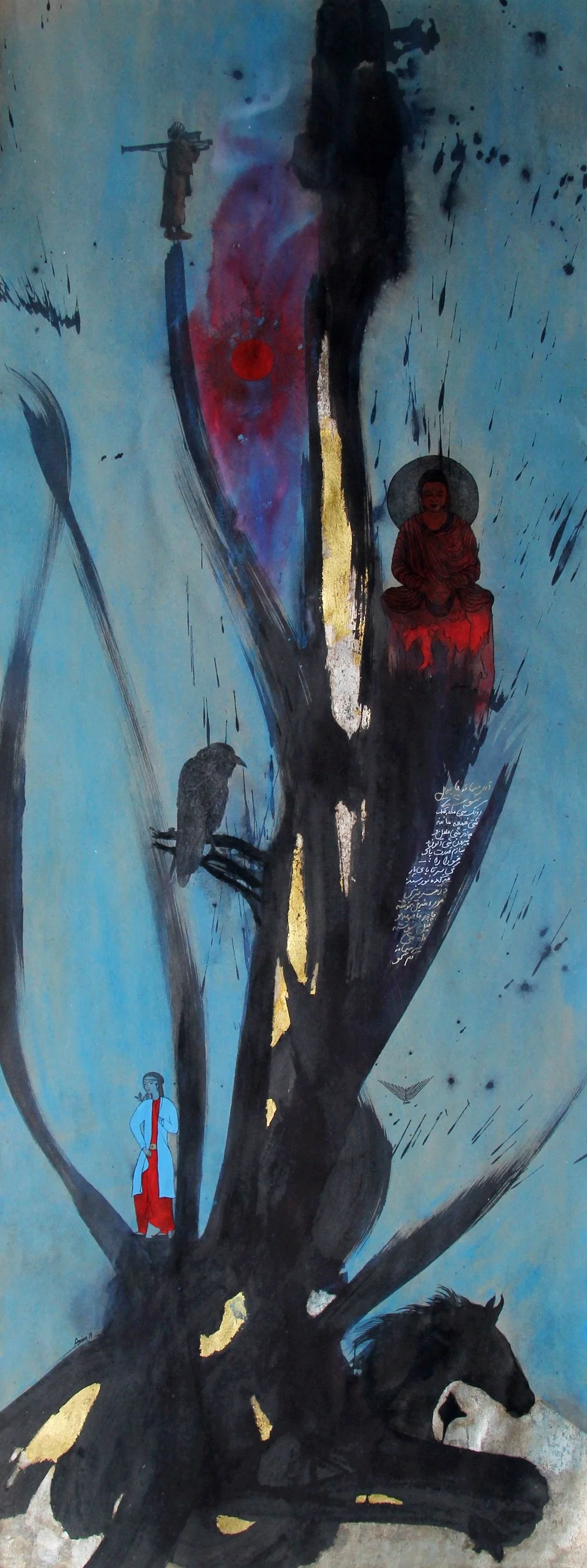  Amin Taasha 
 Infinite Sky 
 Watercolor, acrylic, ink, gold & silver on paper (mounted) 
 120 cm x 45 cm, 2018 