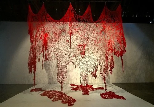  Tears of Red 
 Polyester 
 360 x 300 x 225 cm, 2022 