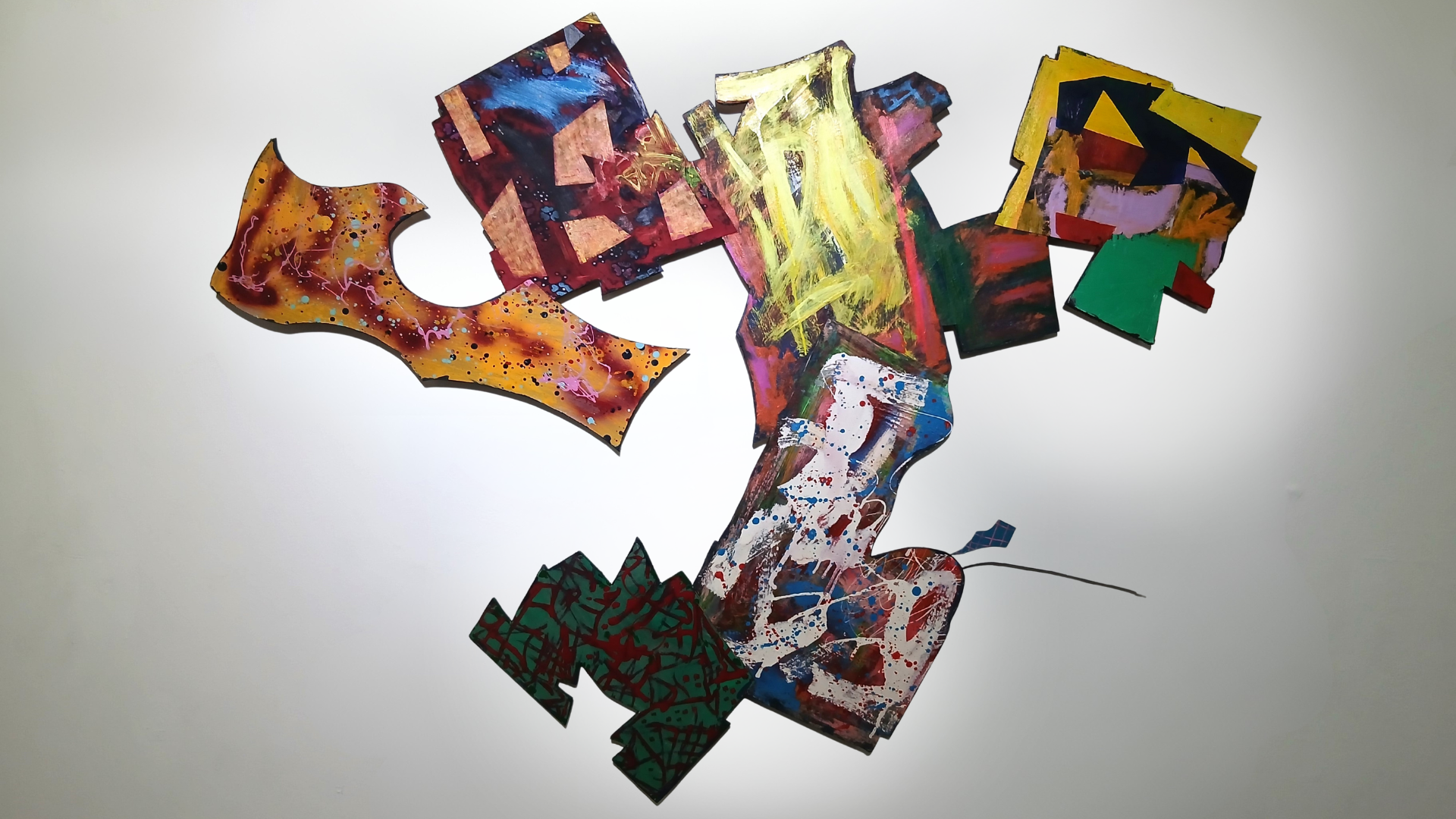  Echo 
 Acrylic and enamel on card and canvas on wood 
 146cm x 172cm, 2025 