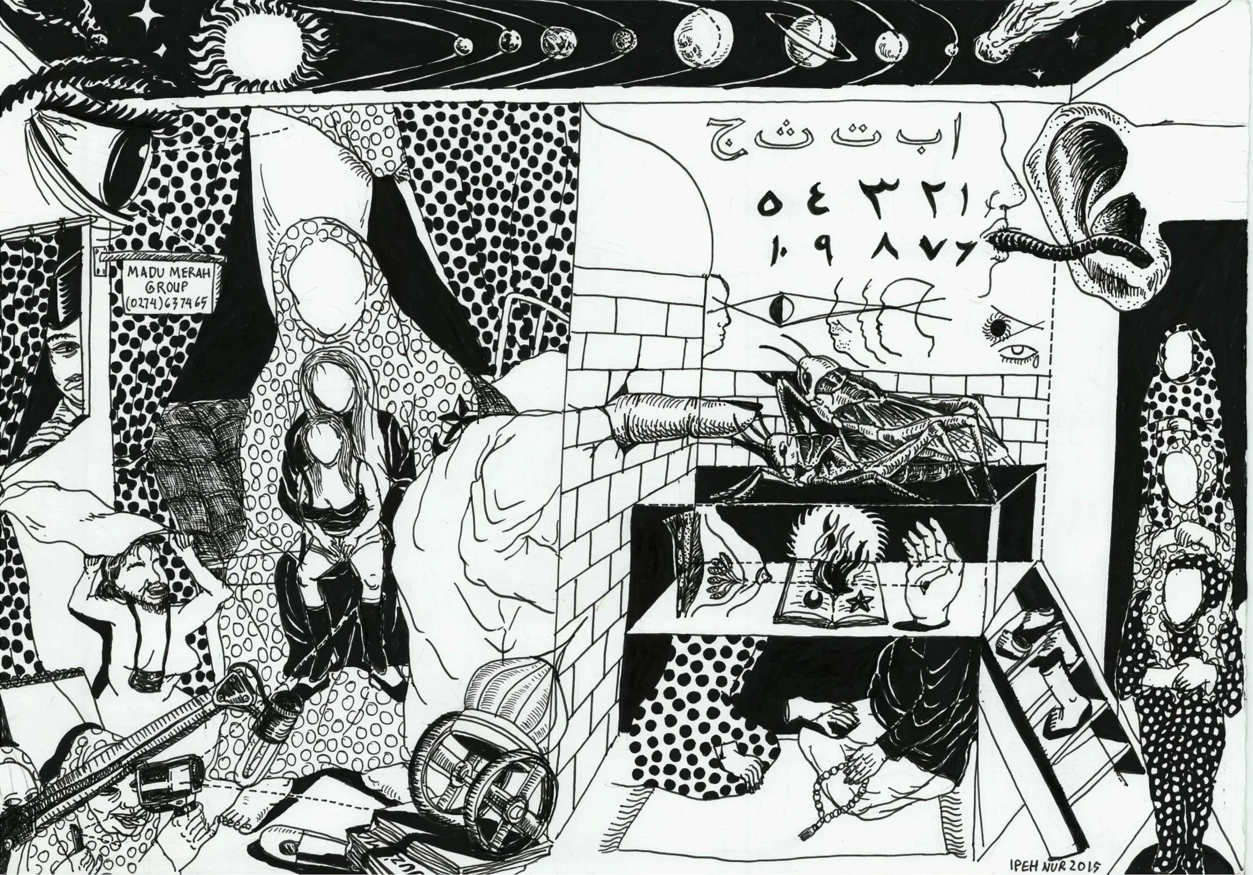  Bacalah 
 Drawing pen on paper 
 50 cm x 35 cm, 2016 