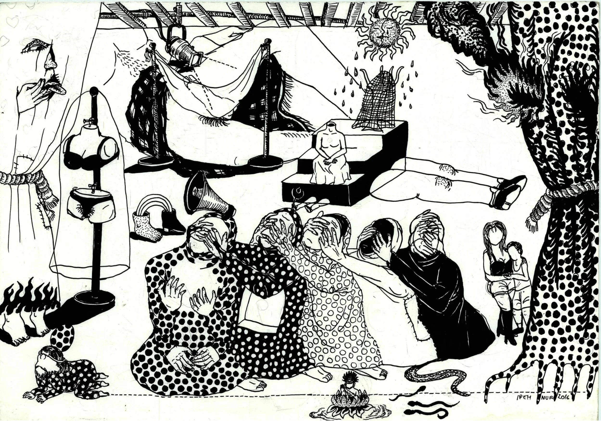  Kukutan (Menutup) 
 Drawing pen on paper 
 50 cm x 35 cm, 2016 