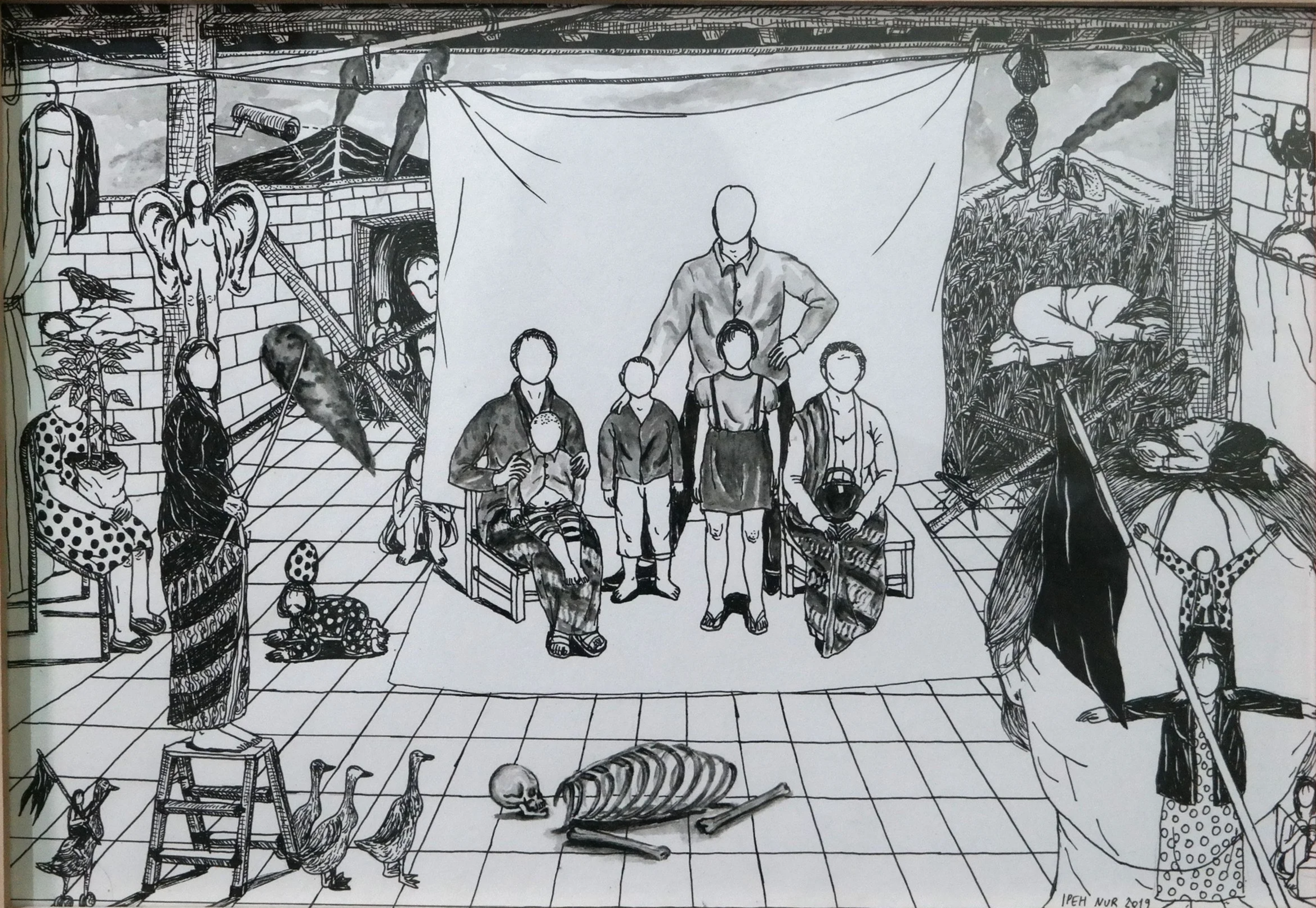  Ipeh Nur Hanifah 
 Angon Bebek 
 Drawing Pen on Paper 
 50 cm x 35 cm, 2019 