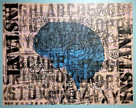  Einstein on Instant 
 Acrylic, solid marker and spray paint on canvas 
 154 cm x 122 cm, 2018 