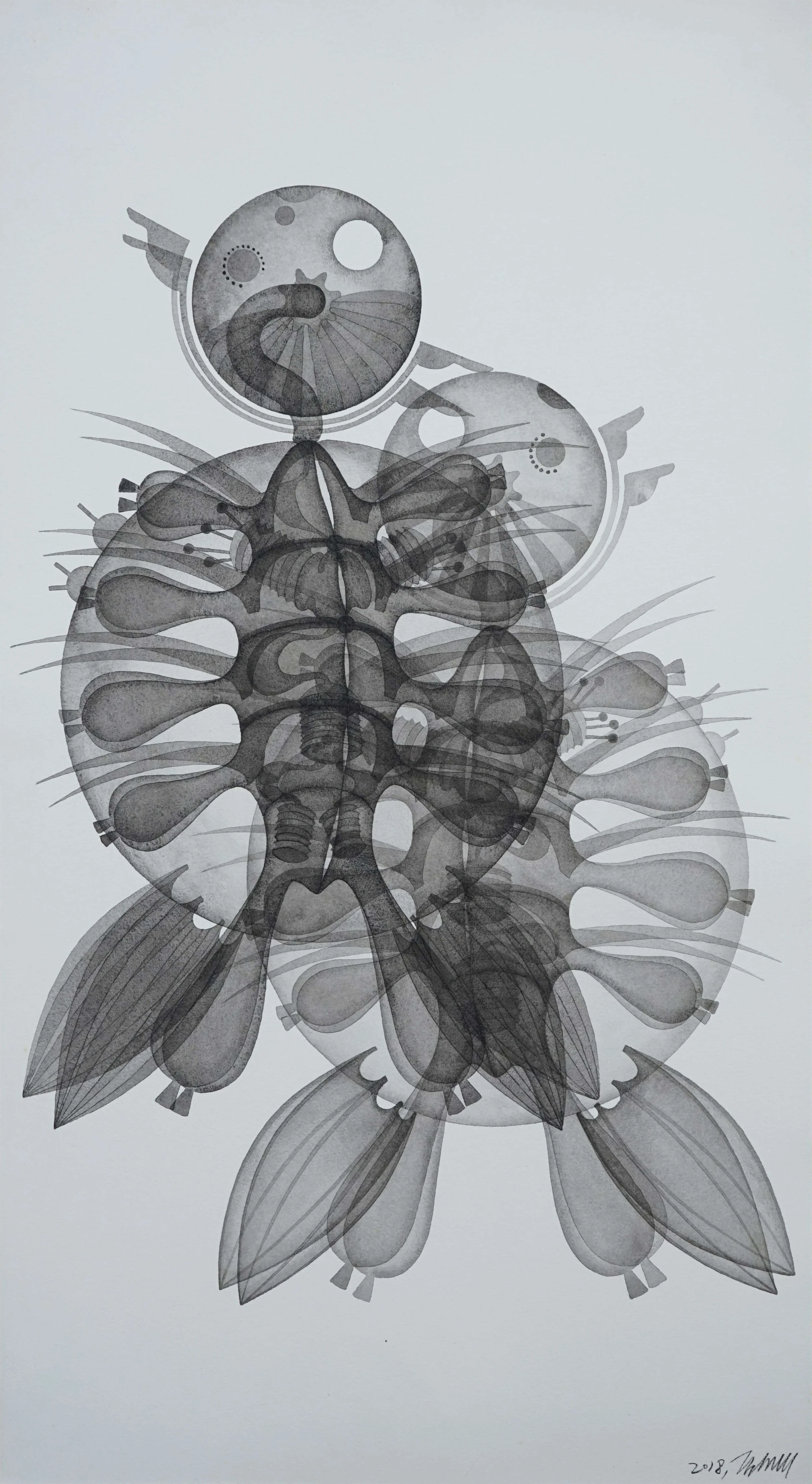  Spaceship 11 
 Acrylic on paper 
 38 x 69cm, 2018 