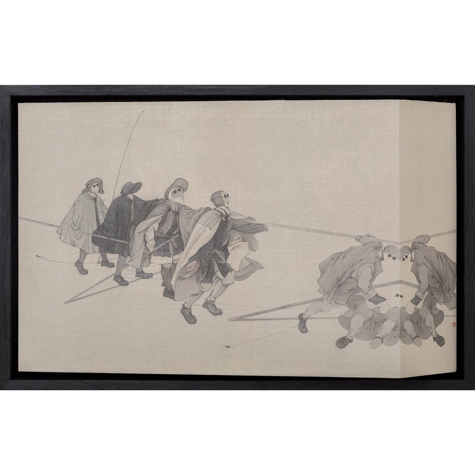  The Trap by Bruegel 
 Ink &amp; colour pigment on silk in an acrylic box 
 68 x 44 cm, 2018 