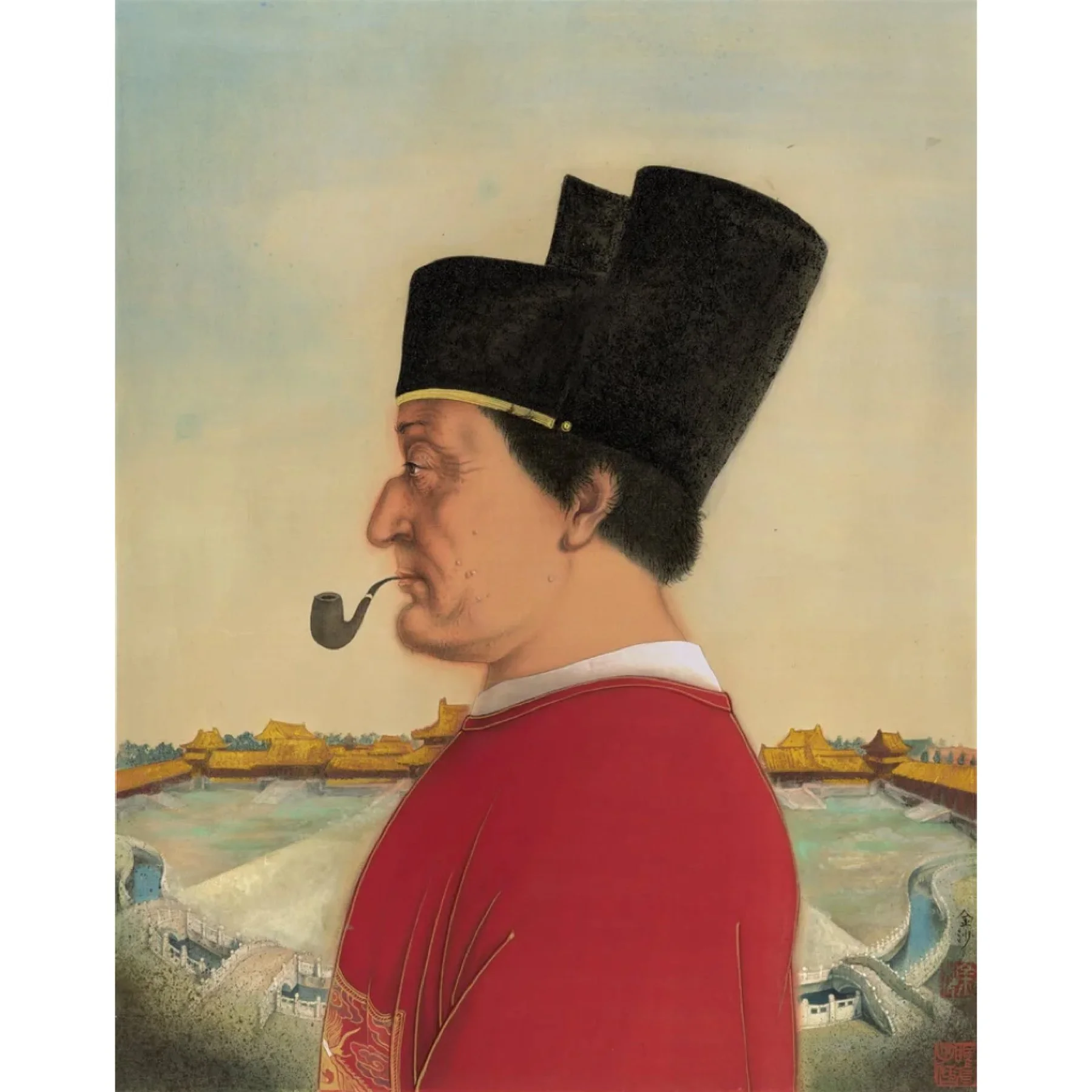  A Dialogue with Piero della Francesca 
 Ink & Colour Pigment on Silk 
 55 x 44 cm, 1994 