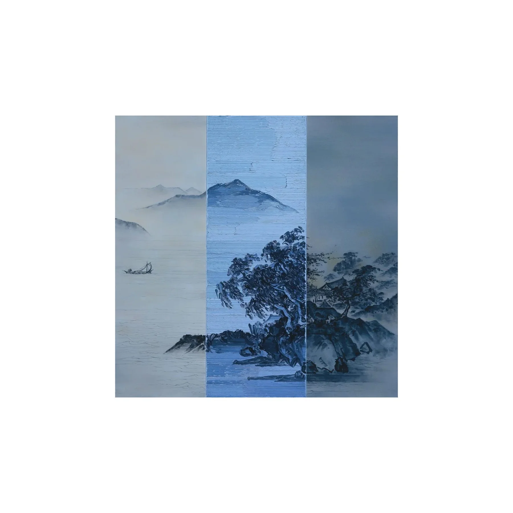  Canoeing with Landscape 
 Oil on canvas 
 80 x 80 cm, 2014 