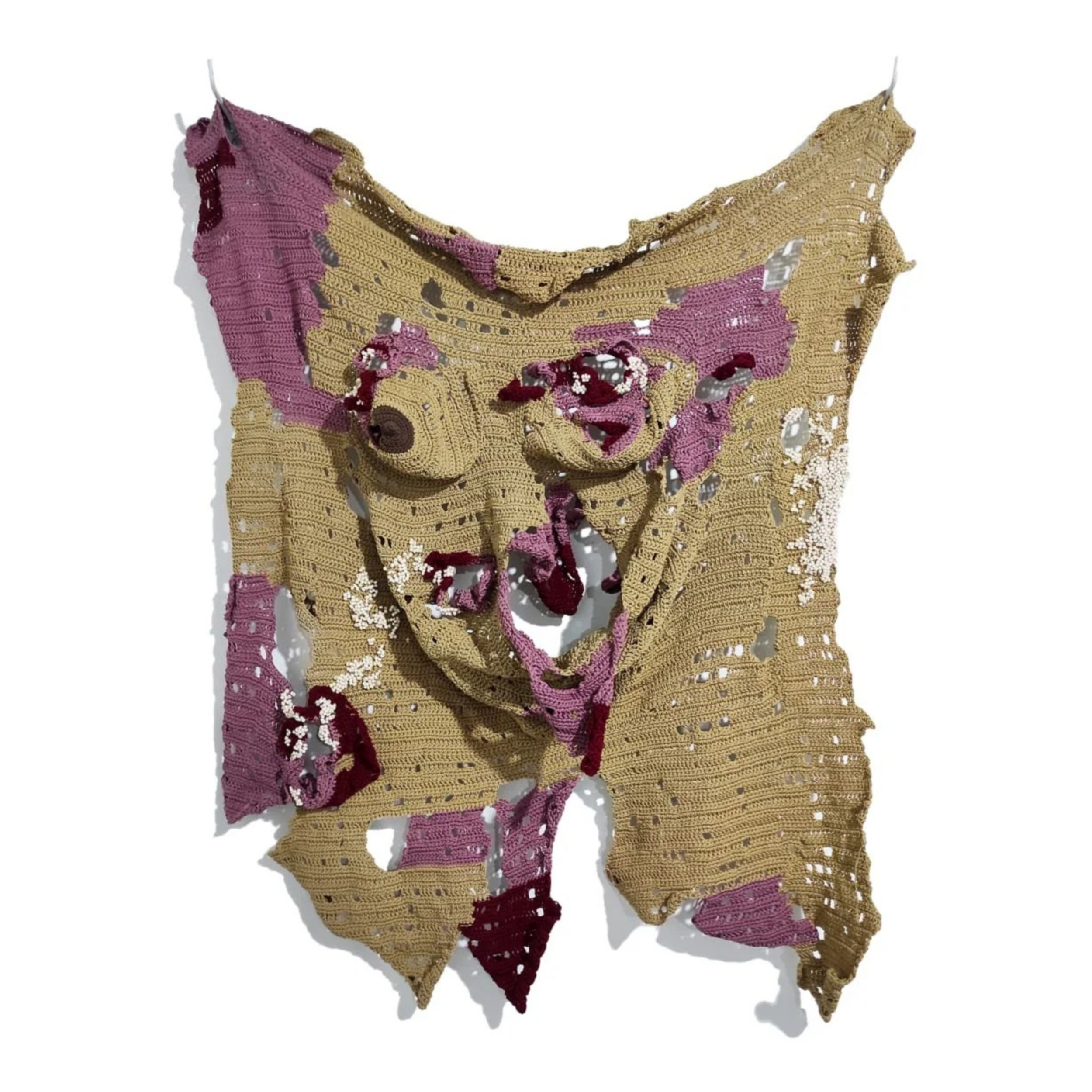  Merenda Tubuh, Menghias Luka 
 Crochet and beads 
 88 x 117 cm, 2023 
