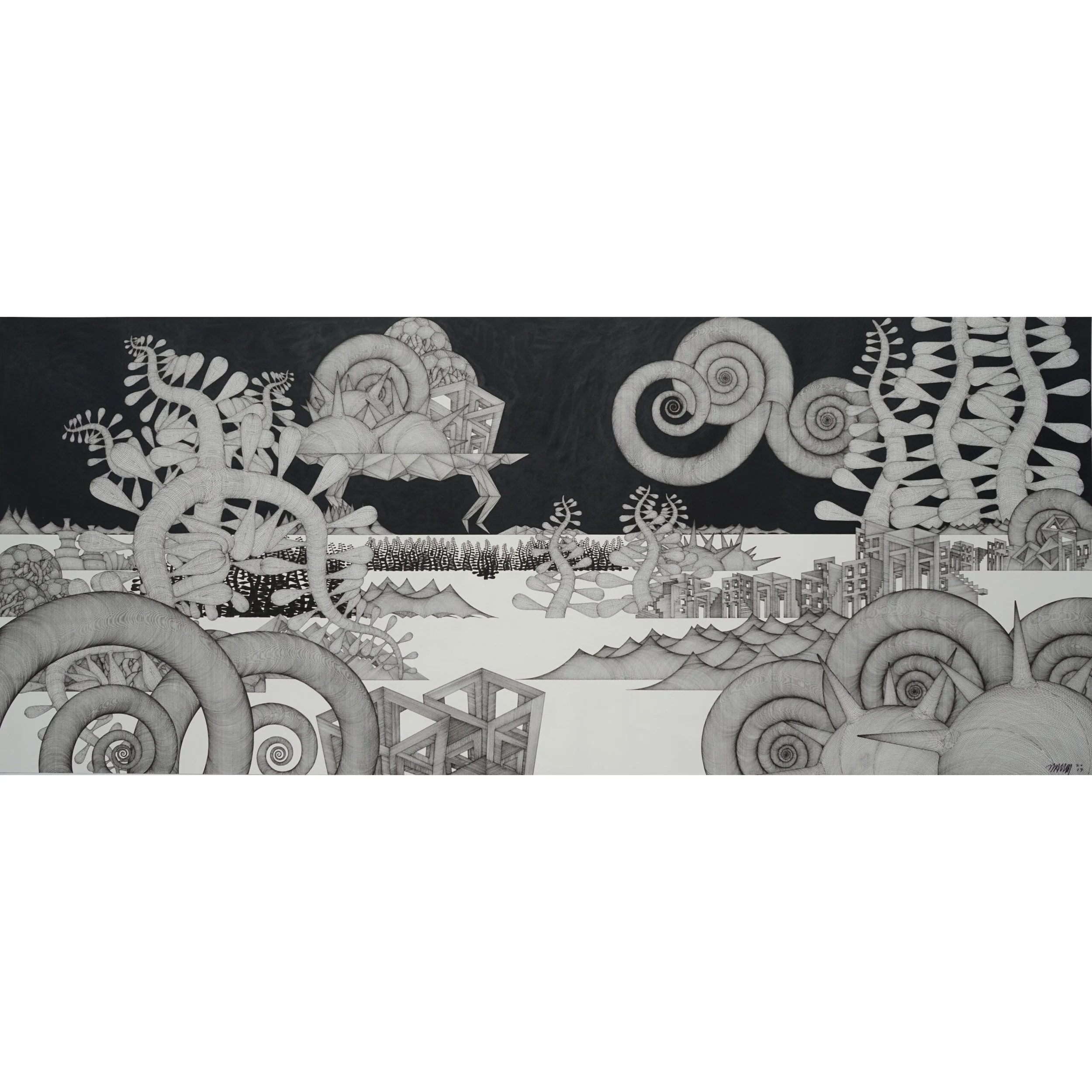  Journey to Nowhere 34 
 Pen on paper 
 122cm x 54cm, 2017 